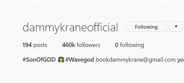 Dammy Krane Unfollows Everyone On Instagram After His Release From Jail (Photo)